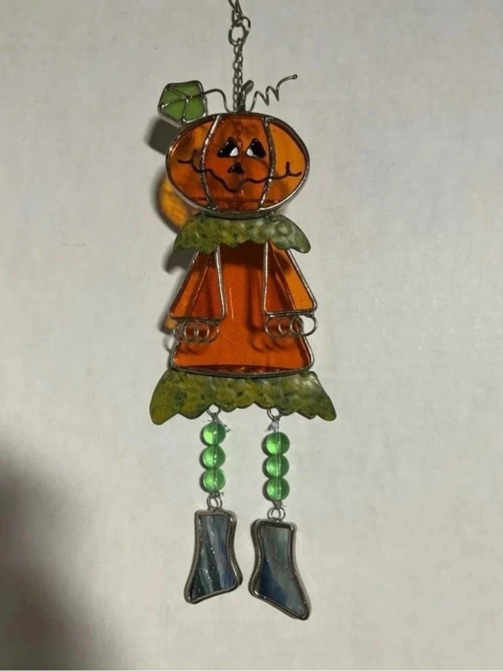 Vintage stained glass Pumpkin Hanging sun catcher Accent - Home Accents